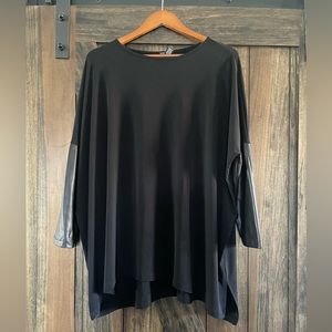 Clara Sun Woo Oversized Medium black tunic with faux leather sleeve detail